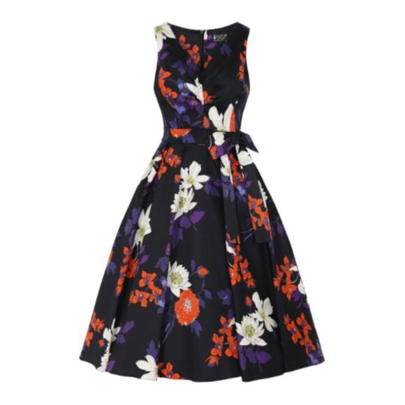 Gothic Lady V London Asian Floral Printed Belted 50s Swing Vintage Style - Picture 1 of 1